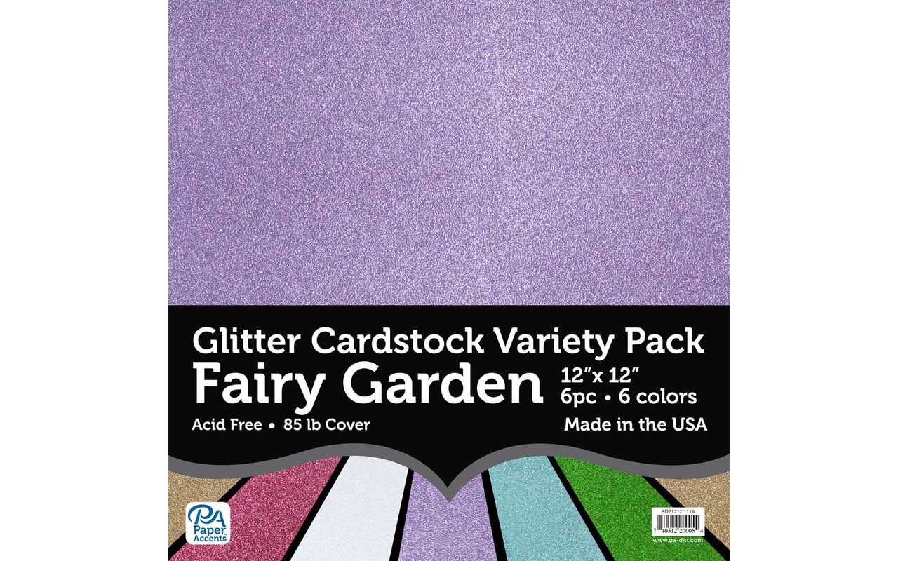 Accent Design Paper Accents Glitter Cardstock Variety Pack - Fairy Garden 12x12 Assorted Colors - Non-Shedding Glitter Paper for Scrapbooking, Crafts, Invitations & Scrapbooking - Archival Quality